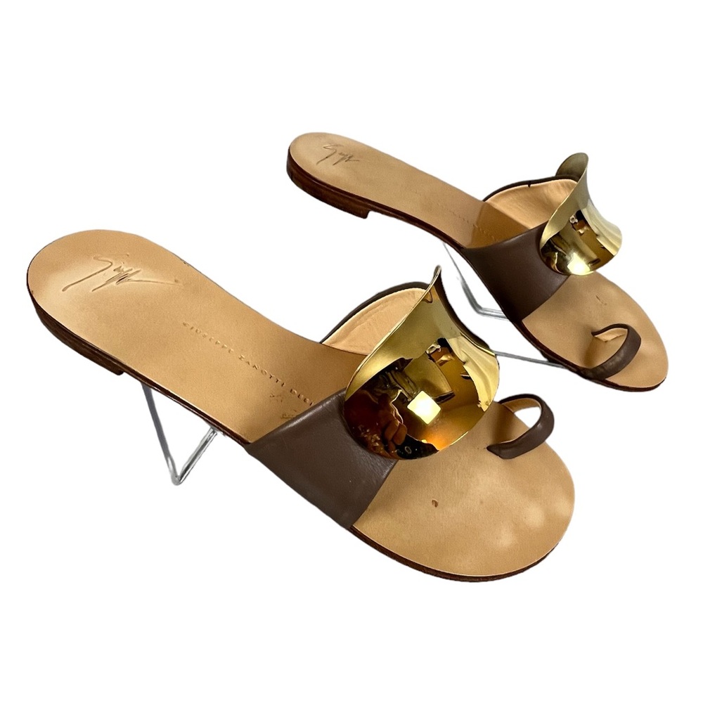 GIUSEPPE ZANOTTI WOMENS TAN AND GOLD SANDALS SIZE 39 1/2